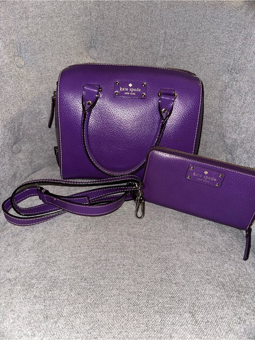 Kate Spade Alessa Wellesley Plumberry Satchel and matching wallet
